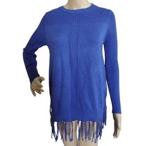 Estrna Jane Size Small Blue Crew Neck Tunic Fringe Sweater long dressy